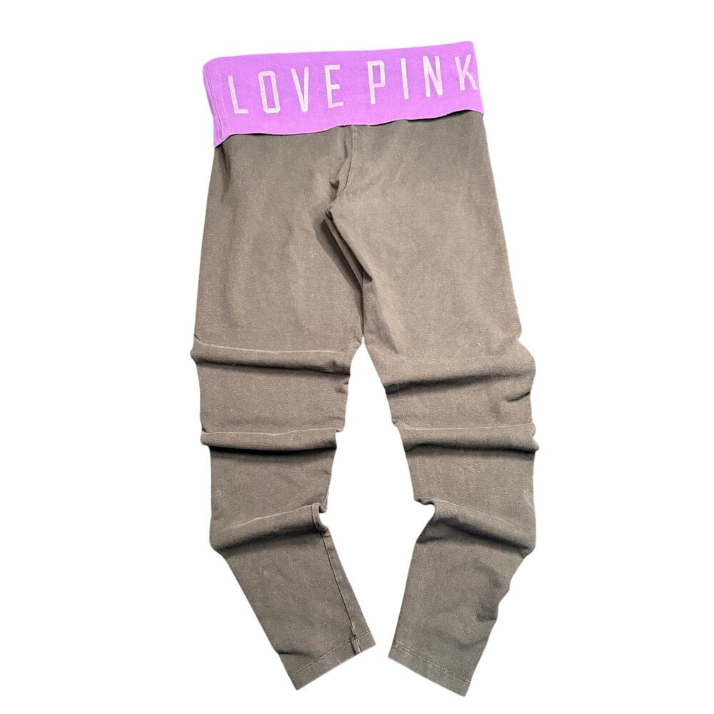 Vintage Victoria's Secret PINK Y2K Grey Foldover Yoga Pants Leggings Purple S P
